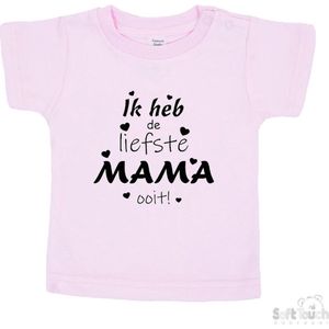 Soft Touch T-shirt Shirtje Korte mouw ""Ik heb de liefste mama ooit!"" Unisex Katoen Roze/zwart Maat 62/68