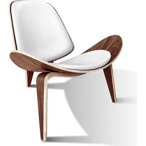 OHNO Furniture Tonder Lounge Stoel - Shell Chair, Imitatieleer, Hout, Wit