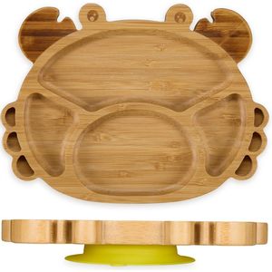 Relaxdays kinderbord met zuignap - 4 vakken - vakjesbord krab - babybord - bamboe bord