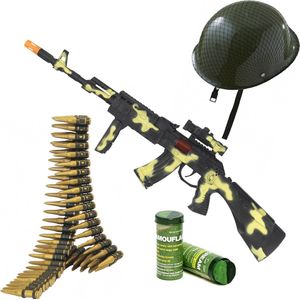 Soldaten/militairen machinegeweer 59 cm met kogelriem en helm - Met army kleuren schmink stift volwassenen