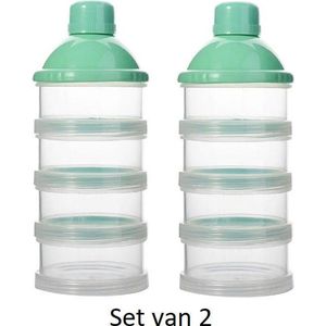 Melkpoeder toren - set van 2 - BPA vrij - Groen - 4 lagen -Melkpoeder doseerdoosjes - Babypoeder bewaarbakjes - Reisbox - Dispenser - Poedertoren