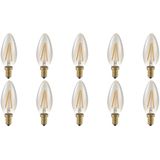SPL - E14 LED Lamp - Goud - Dimbaar - 2W - Extra Warm Wit - 2200K - LED Filament Kaars C35 - Vervangt 11W - 10 Stuks