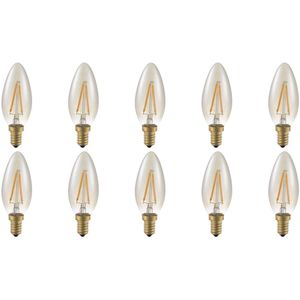 SPL - E14 LED Lamp - Goud - Dimbaar - 2W - Extra Warm Wit - 2200K - LED Filament Kaars C35 - Vervangt 11W - 10 Stuks