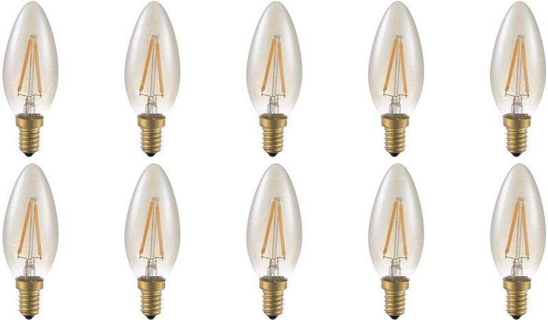 SPL - E14 LED Lamp - Goud - Dimbaar - 2W - Extra Warm Wit - 2200K - LED Filament Kaars C35 - Vervangt 11W - 10 Stuks