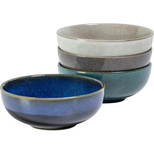 Schalenset voor salade en soep - set van 4 serveerschalen - blauw groen lichtgrijs donkergrijs Kommenset