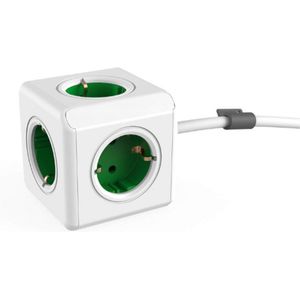 Powercube Extended Stekkerdoos - Verlengsnoer - 5 Stopcontacten - Groen - Met Montagehouder - Compact Ontwerp - Voor Bureau - Thuisgebruik - Reizen