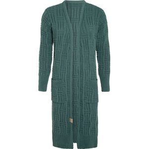 Knit Factory Bobby Lang Gebreid Vest - Cardigan voor de herfst en winter - Groen damesvest - Lang vest tot over de knie - Grof gebreid vest uit 30% wol en 70% acryl - Laurel - 40/42 - Met steekzakken