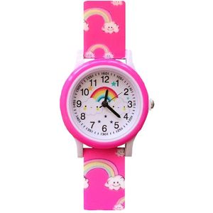 Kinder Horloge Regenboog - Roze | Ø 28 mm | Kunststof/Siliconen | Fashion Favorite