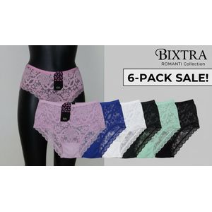 Damesslipjes 6-Pack – Hoge taille van 95% katoen met kanten voorzijde en afwerking, verkrijgbaar in L tot 4XL, 6 kleuren per pakket – comfortabele dames onderbroek.