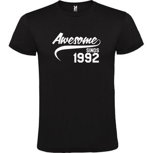 Zwart T shirt met ""Awesome sinds 1992"" print Wit size XS