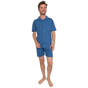 Outfitter - heren shortama 412837 met doorknoop - zomer pyjama - 100% katoen - donkerblauw - maat S