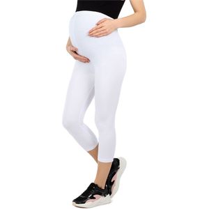 Be Mammy Dames Leggings - Zwangerschapskleding - ¾ Lange - Katoen - Wit - S - BE-BE20-284-LE
