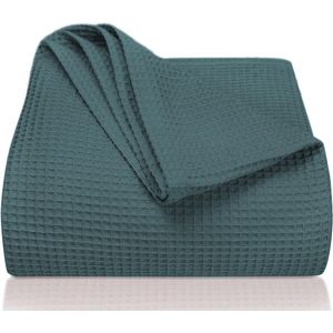 Bastix - Premium sprei 240 x 260 cm XXL - wafelpiqué 100% katoen - lichte woondeken wafellook - katoenen deken bedsprei, banksprei - bankdeken (blauw Mirage)