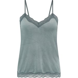 Hunkemöller Dames Nachtmode Cami top Velours Lace - Blauw - maat XL