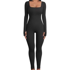 Dames Jumpsuit voor Sport en Yoga | Lange Bodysuit met Vierkante Hals | Stretchy Sportkleding Maat M