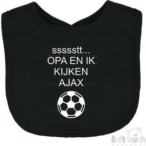 Soft Touch Slabbetje ""ssssstt Opa en ik kijken AJAX"" Unisex Katoen Zwart/wit Afmeting 33 x 22 Cm