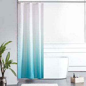 Smal douchegordijn, badgordijn, textiel van polyester, schimmelbestendig, waterafstotend, wasbaar, voor hoekdouche, kleine badkuip, wit naar aquamarijn, 90 x 180 cm, met 6 doucheringen.