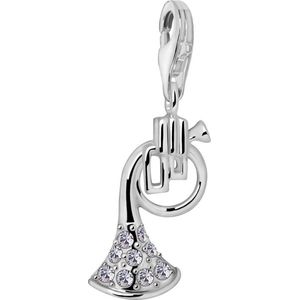 Quiges – 925 - Zilver – Charm - Bedel - Hanger - Muziek Instrument Hoorn - met – sterling - zilver - karabijnslot - geschikt - voor - Zinzi, Thomas – Sabo - Ti Sento - Bedelarmband HC200