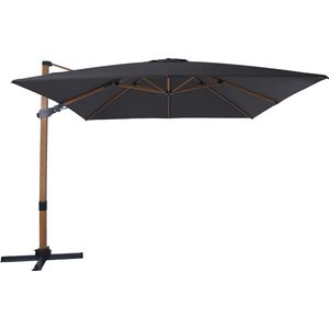 AXI Apollo Premium Zweefparasol 300x300 cm Houtlook/grijs – Gepoedercoat aluminium frame met kruisvoet – 360° Draaibaar - Kantelbaar – UV werend doek