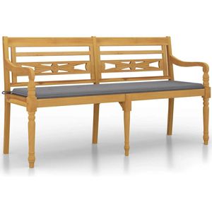 vidaXL - Bankje - Batavia - met - grijs - kussen - 150 - cm - massief - teakhout