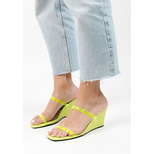 Sacha - Dames - Limegroene sleehak sandalen - Maat 39