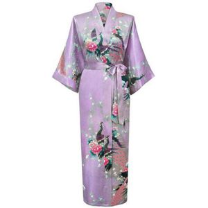 KIMU® Kimono Lila 3/4 - Maat XS-S - Yukata Satijn Onder de Knie - Driekwarts Lichtpaars Ochtendjas Japanse Kamerjas Sexy Satijnen Badjas Geisha 158 Sinterklaas Kado
