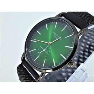 Voshy Quartz horloge, zwart mesh band, groen effect wijzerplaat, magneetsluiting