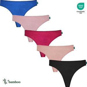 Dames String - String Slips - Effen - Mix Kleuren - 5-Pack - Maat XXL/3XL - Bamboe Viscose - Dames Ondergoed - Lingerie