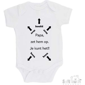 100% katoenen Romper ""Papa, zet hem op. Je kunt het!!"" + Hoofd Unisex Katoen Wit/zwart Maat 56/62