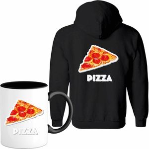 Pizza - grappig verjaardag kleding cadeau - eten teksten - Vest met mok - Heren - Zwart - Maat S