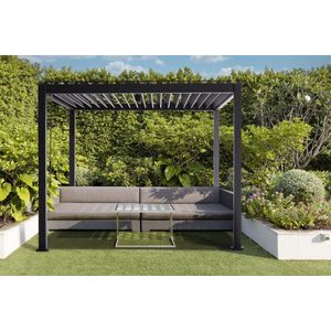 Deluxe® Domo - Luxe overkapping - Antraciet - Paviljoen - Aluminium - 3x3 m - Luxe vrijstaande zonwering en tuin overkapping met kantelbare lamellen - Weerbestendig - Voor gebruik als pergola, carport of veranda.