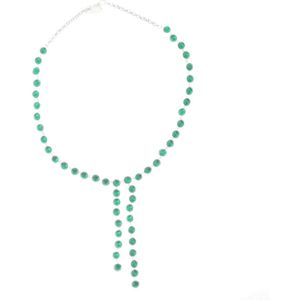 Behave Dames ketting zilver kleur met groene stenen en hangers 44 cm