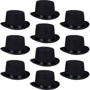 Relaxdays 10x hoge hoed zwart - cilinderhoed carnaval 59 cm - verkleedhoed circus