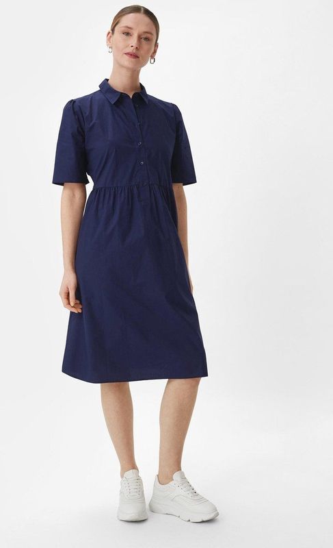 comma - Katoenen Jurk - Lang - Met Overhemdkraag