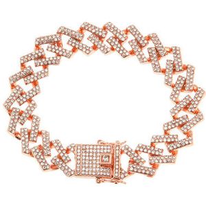 ICYBOY 18K Massieve Miami Heren Vierkantig Armband Verguld Rose Goud [ROSE GOLD-PLATED] [ICED OUT] [21 cm] - Bracelet Square Diamond Cuban Link Chain