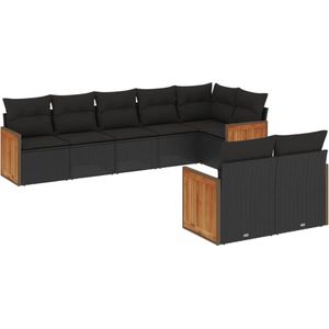 The Living Store 8-delige Loungeset met kussens poly rattan zwart - Loungeset - Tuinset - Lounge - Outdoor Furniture - Garden Furniture