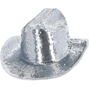 Fever - Deluxe Sequin Cowboy Hat Kostuum Hoed - Zilverkleurig