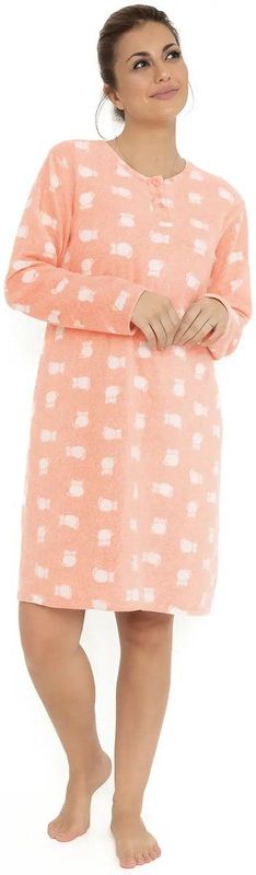 Cocodream - Fleece Nachthemd - Cats - Warme Winter Nachtjapon - Roze