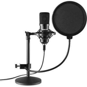 USB microfoon voor pc - Vonyx CMTS300 - studio microfoon met tafelstandaard en popfilter - Zwart