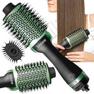 SAABW 4-in-1 Föhnborstel – fohn, Krultang, Stijltang & Stylingborstel in Eén – haardroger krullen – haardroger met borstel – Ovale Kop – Zwart/Groen hair dryer – 72777
