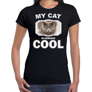 Britse korthaar katten t-shirt my cat is serious cool zwart - dames - katten / poezen liefhebber cadeau shirt S
