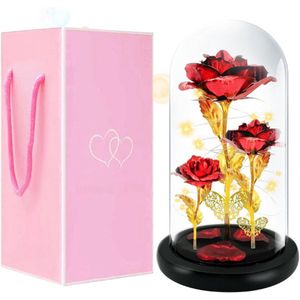 Geconserveerde rozen glazen bel, moederdagcadeaus voor mama, decoratief cadeau voor Moederdag, verjaardag, trouwdag met natuurlijke geur en houten standaard, cadeau voor mama, vrouw, oma (rood