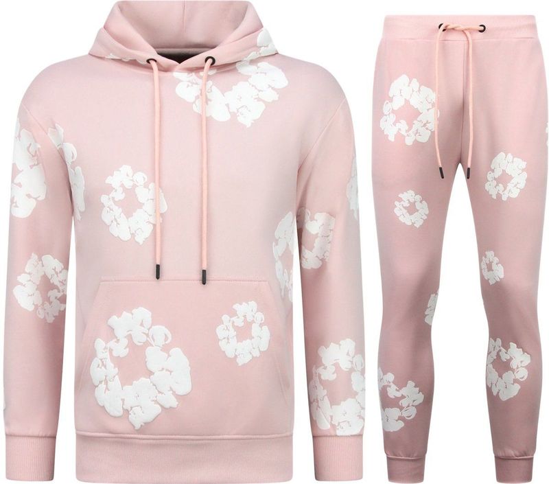 Dik Geweven Heren Trainingspak met Bloemenprint all Over Print - Bloemenpak Heren - Twinset - 5991 - Roze