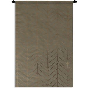 Wandkleed Luxe patroon - Luxe patroon van glimmende en gouden lijnen tegen een donkergroene achtergrond Wandkleed katoen 60x90 cm - Wandtapijt met foto