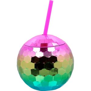 Boland - Discobal beker met rietje regenboog Multi - Glitter & Glamour - Glamour - 80's