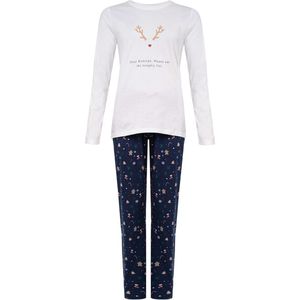 Happy Shorts Dames Kerst Pyjama Shirt + Broek Gingerbread Wit / Blauw - Maat XL