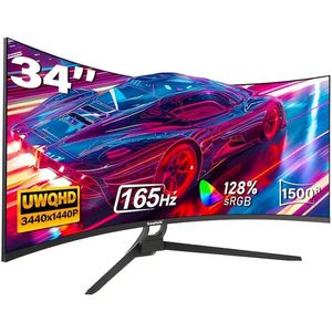 Gaming Monitor – Curved Scherm – Ultrawide Beeldscherm – PC Monitor – Computer Display – 34 Inch UWQHD 3440x1440 – 165Hz Verversingssnelheid – 1500R Boogvorm