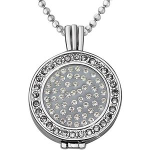 Quiges - Munthouder met Ketting en Munt 25mm Zirkonia Grijs - Zilverkleurig met Zirkonia - EPRHZ441