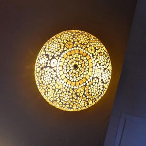Oosterse mozaïek plafondlamp Indian Design | 2 lichts | beige / bruin | glas / metaal | Ø 38 cm | eetkamer / woonkamer / slaapkamer | sfeervol / traditioneel / modern design