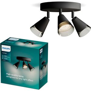 Philips Cleft Spot - Plafondspot met drie lichtpunten - Met gerookt glas - GU10 LED fitting - Ronde basisplaat